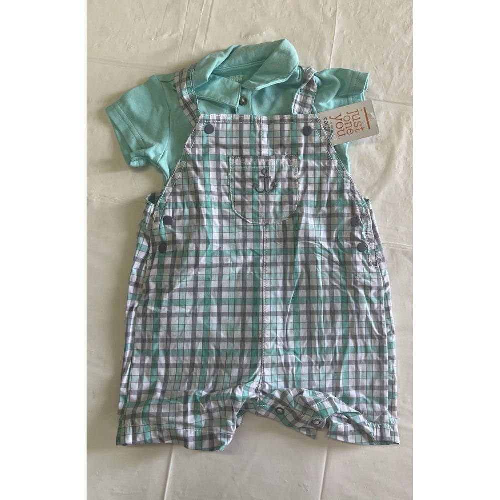 Carters 2 Pc Plaid Bodysuit And Overalls Shorts Baby Size 6M